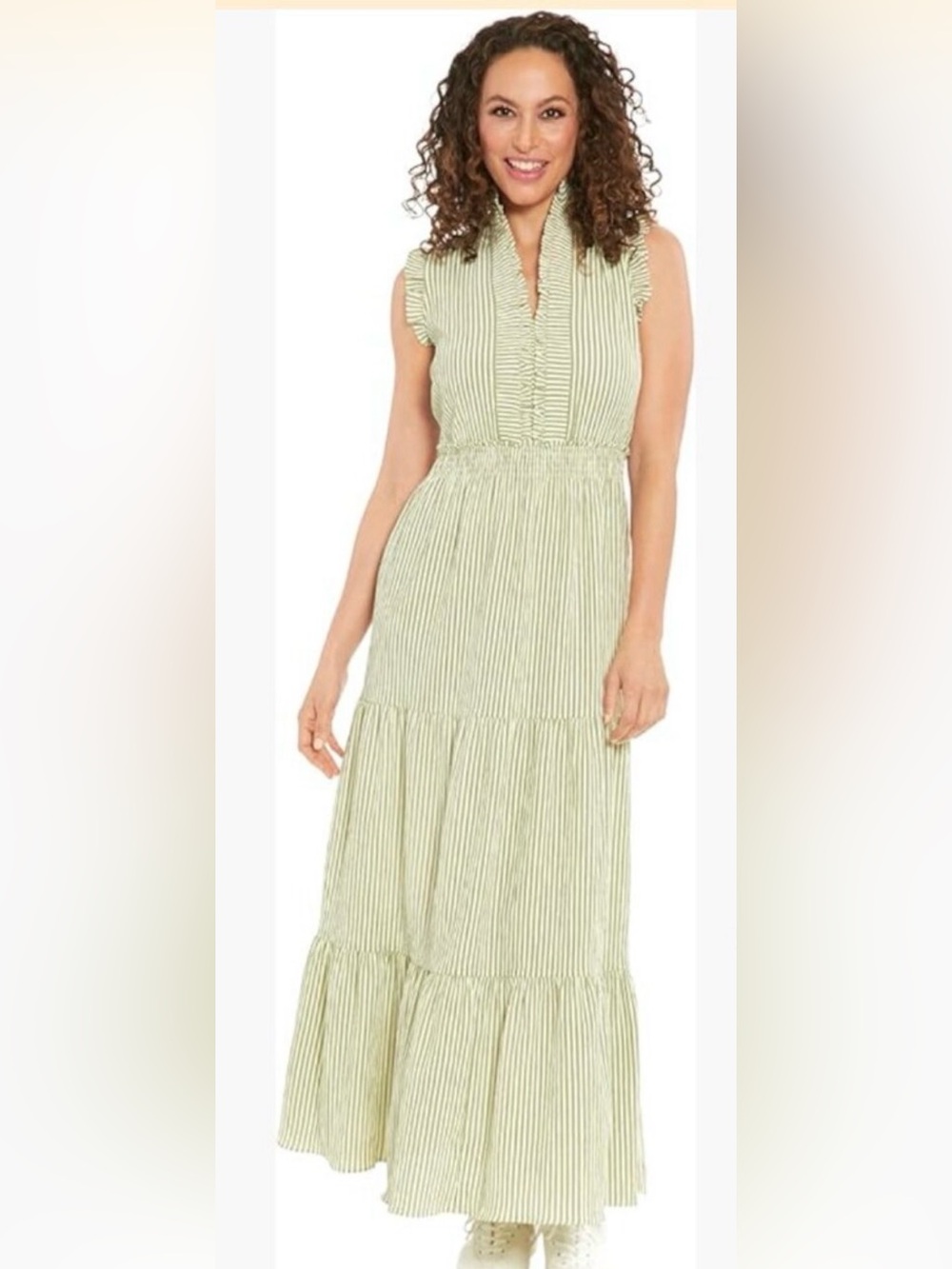 NWT London Times Sleeveless Green Stripe Tiered Maxi Dress - size 10
